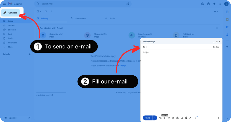 Email interface showing where to compose